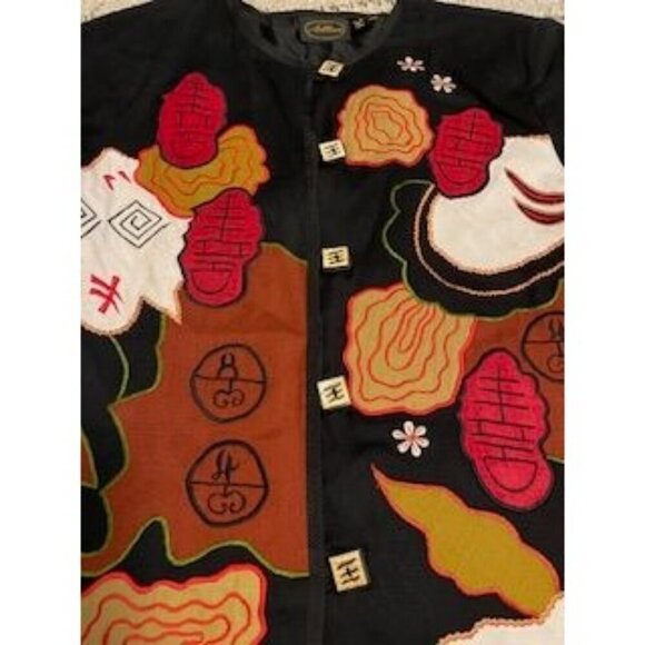 Allure Shacket Embroidered with artsy Buttons Jacket women’s Sz L Black‎ multi - Picture 5 of 16
